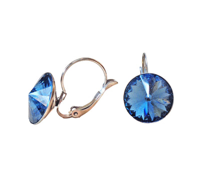 Crystal  rivoli  drop earrings,navy blue,rhodium silver