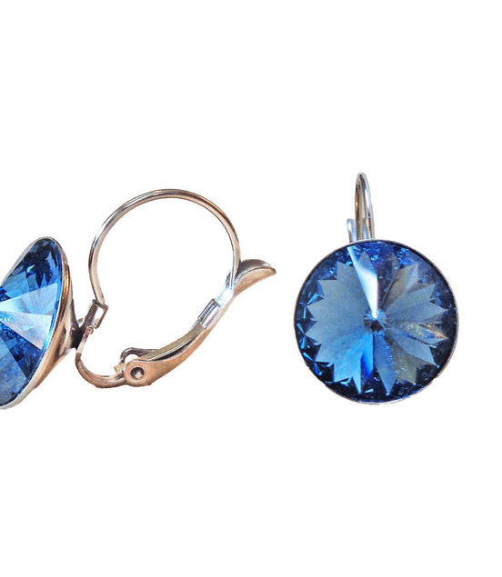 Crystal  rivoli  drop earrings,navy blue,rhodium silver