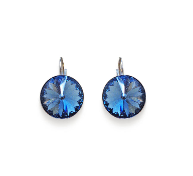 Crystal  rivoli  drop earrings,navy blue,rhodium silver