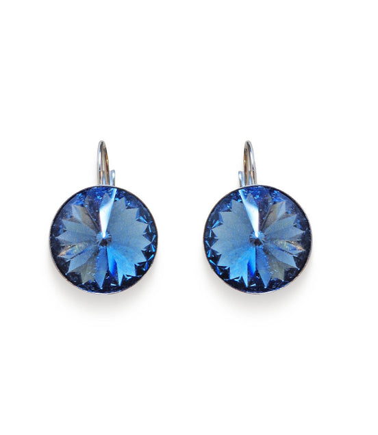 Crystal  rivoli  drop earrings,navy blue,rhodium silver