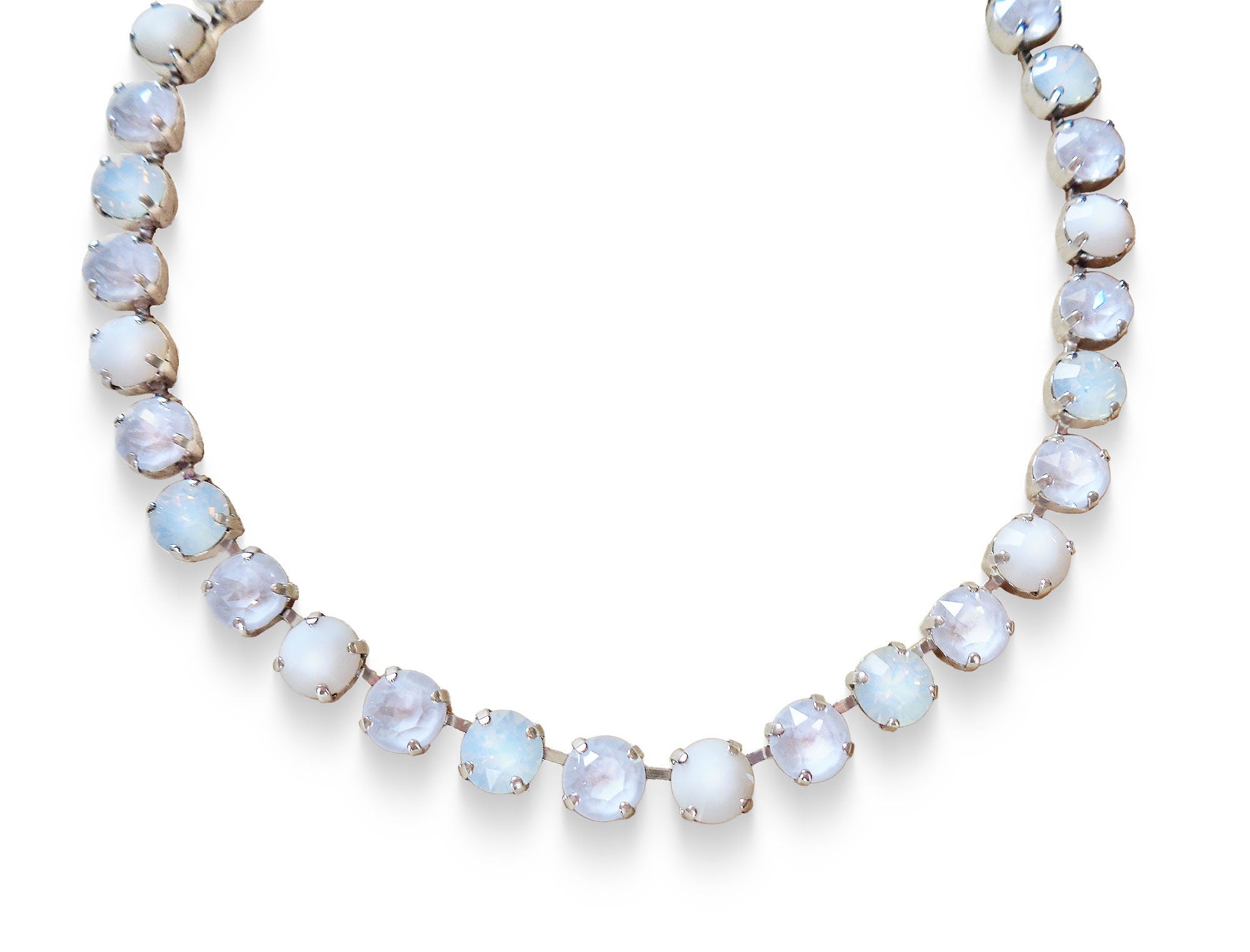 ODET'S WEDDING Austrian crystal necklace, white opal,electric white,rhodium silver