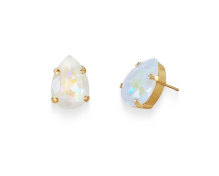 Crystal pear stud earrings light grey delite,yellow gold