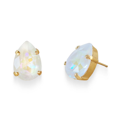 Crystal pear stud earrings light grey delite,yellow gold