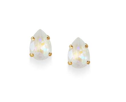 Crystal pear stud earrings light grey delite,yellow gold