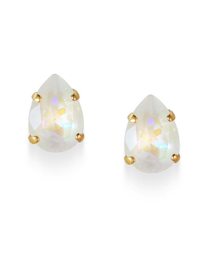 Crystal pear stud earrings light grey delite,yellow gold