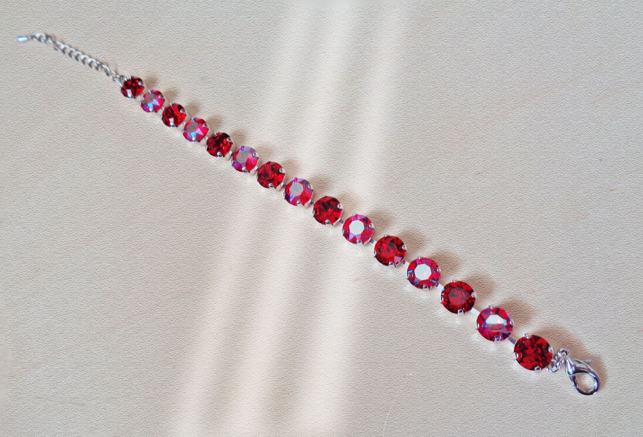 Crystal tennis bracelet red sparkle,rhodium silver