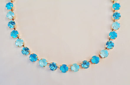 TROPICAL SEA crystal tennis necklace,soft mint,light turquoise,gold plated