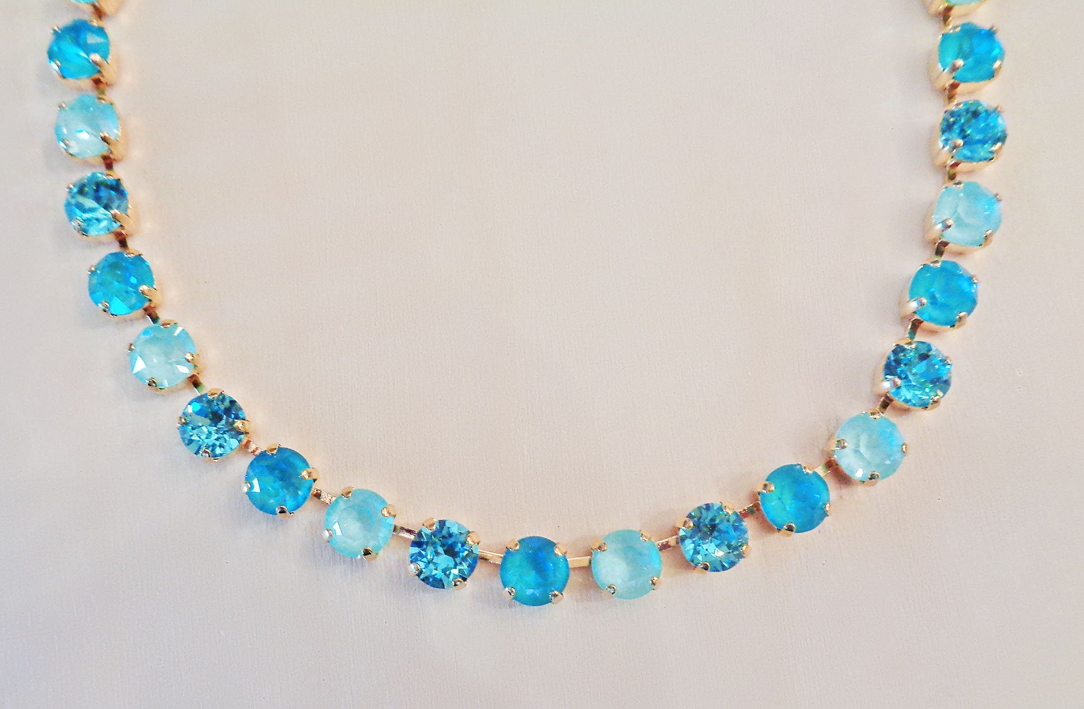 TROPICAL SEA crystal tennis necklace,soft mint,light turquoise,gold plated