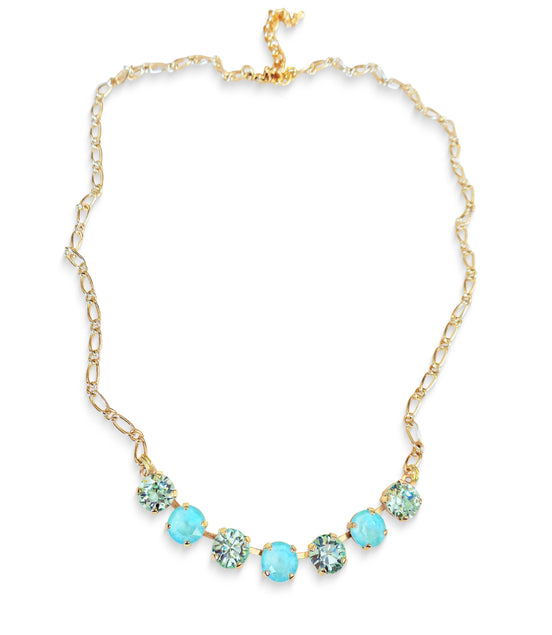 Crystal chain necklace soft greens,yellow gold