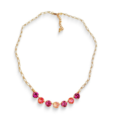 Crystal  chain necklace fuchsia ,orange  ,yellow gold