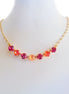 Crystal  chain necklace fuchsia ,orange  ,yellow gold