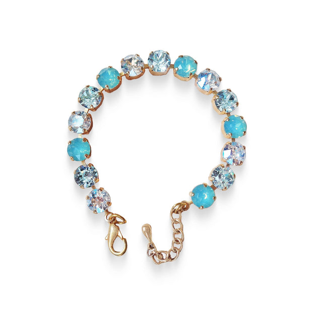 Austrian crystal  tennis bracelet  pastel blue,clear, gold plated