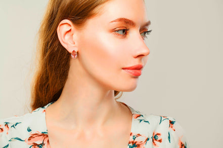 Crystal pear stud earrings rose peach,yellow gold