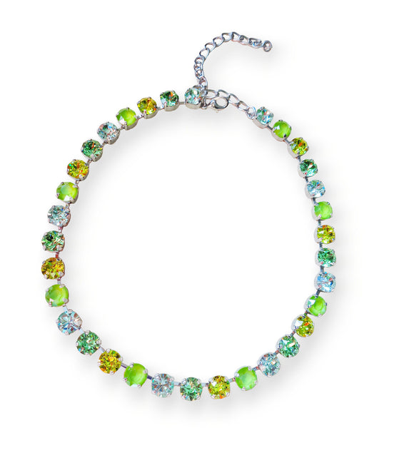 LIME DROPS crystal chain necklace,lime,citrus green,rhodium silver