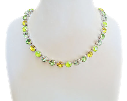 LIME DROPS crystal chain necklace,lime,citrus green,rhodium silver