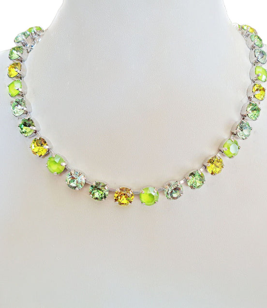 LIME DROPS crystal chain necklace,lime,citrus green,rhodium silver