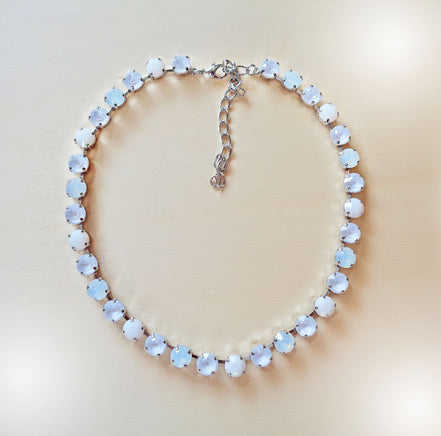ODET'S WEDDING Austrian crystal necklace, white opal,electric white,rhodium silver