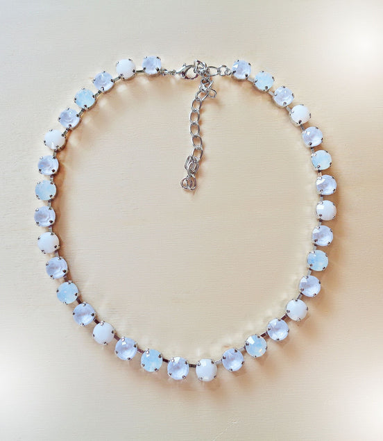 ODET'S WEDDING Austrian crystal necklace, white opal,electric white,rhodium silver