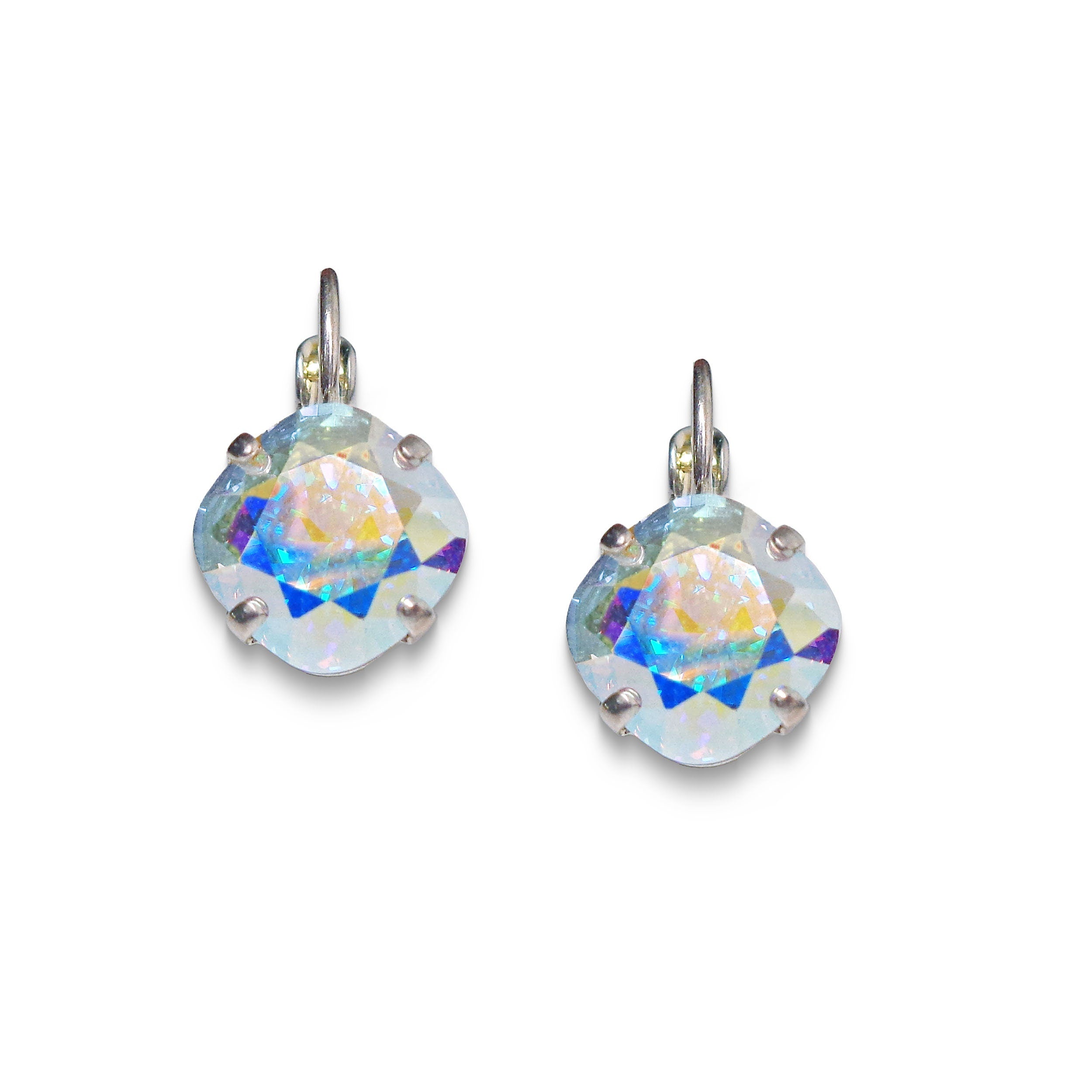 Crystal mini square drop earrings clear crystal AB ,bright silver