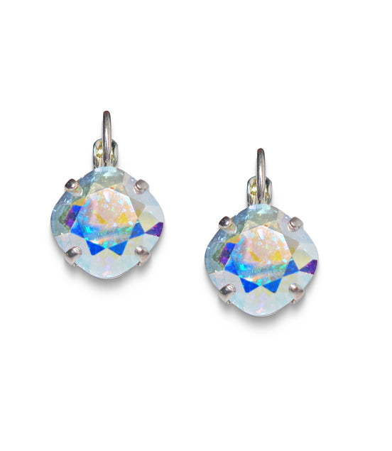 Crystal mini square drop earrings clear crystal AB ,bright silver