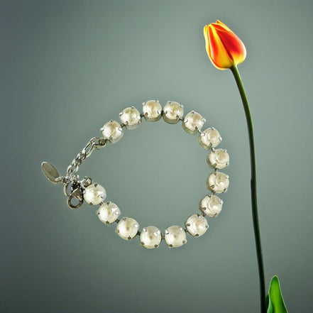 Crystal tennis bracelet cream laquer,rhodium silver