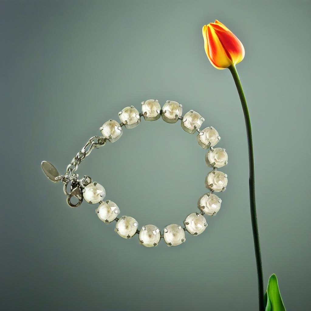 Crystal tennis bracelet cream laquer,rhodium silver