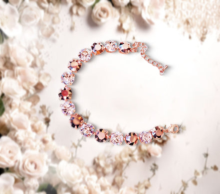 Austrian crystal tennis bracelet rose gold and silk, rose gold
