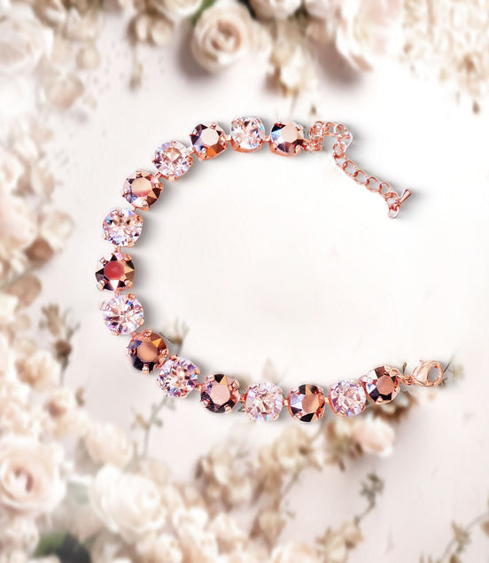 Austrian crystal tennis bracelet rose gold and silk, rose gold