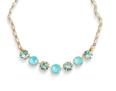 Crystal chain necklace soft greens,yellow gold