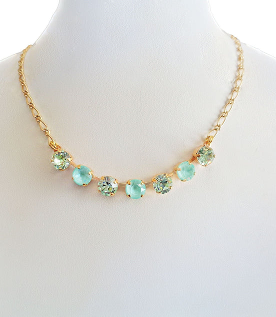 Crystal chain necklace soft greens,yellow gold