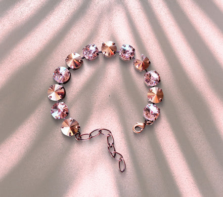 Austrian crystal rivoli tennis bracelet rose gold /vintage rose, antique copper