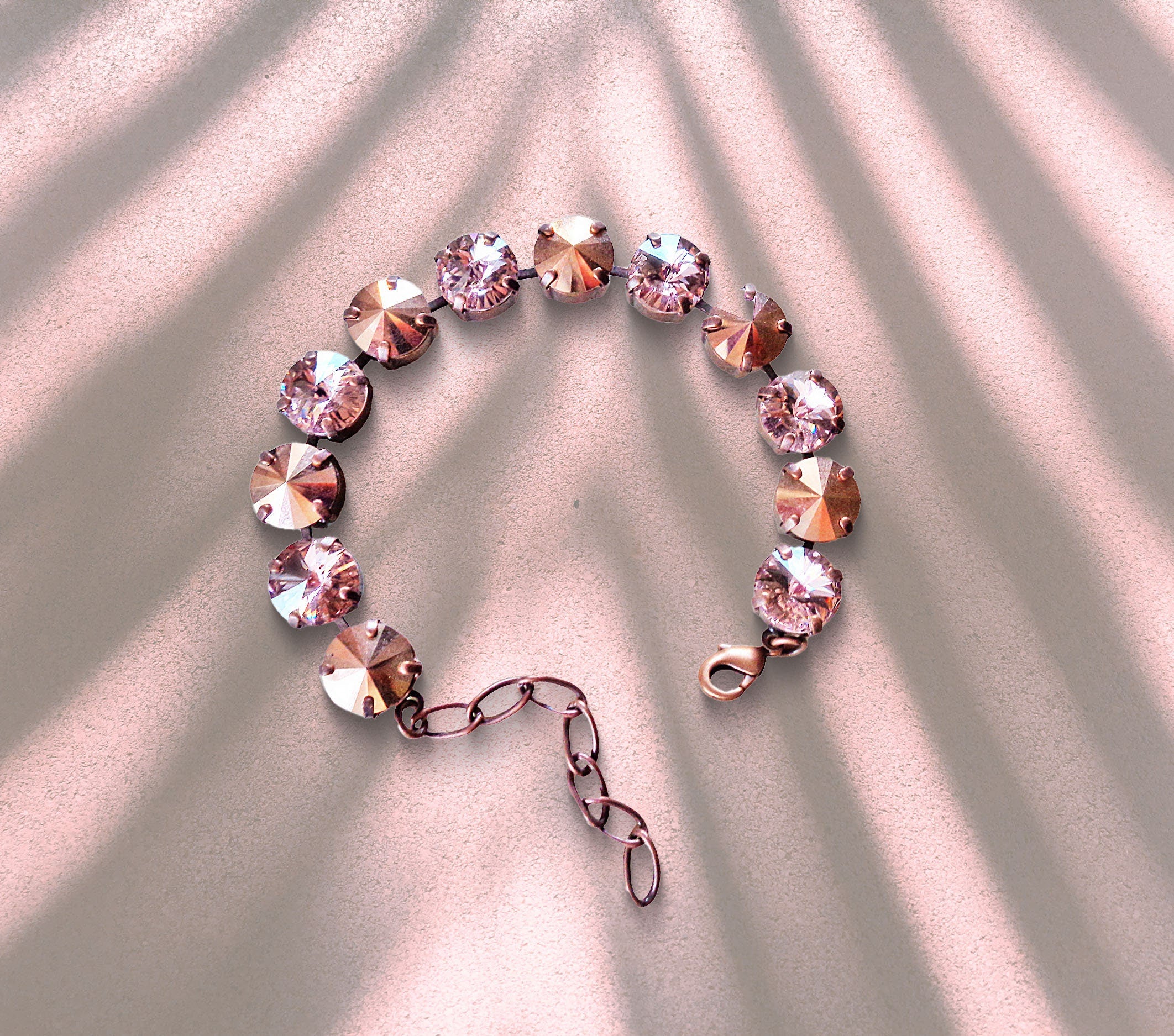 Austrian crystal rivoli tennis bracelet rose gold /vintage rose, antique copper