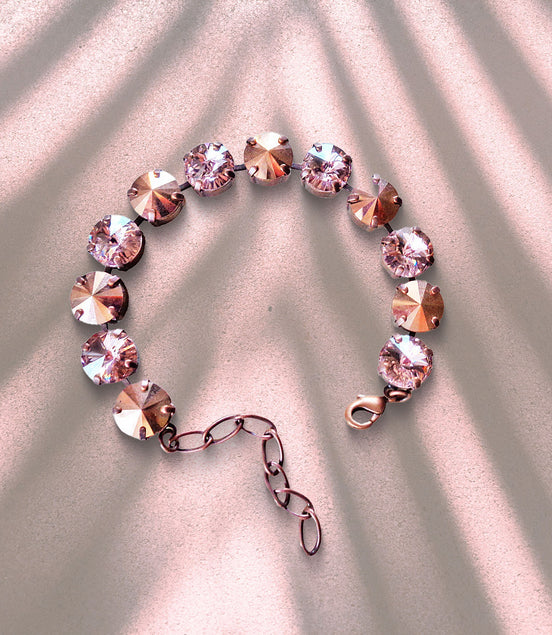 Austrian crystal rivoli tennis bracelet rose gold /vintage rose, antique copper