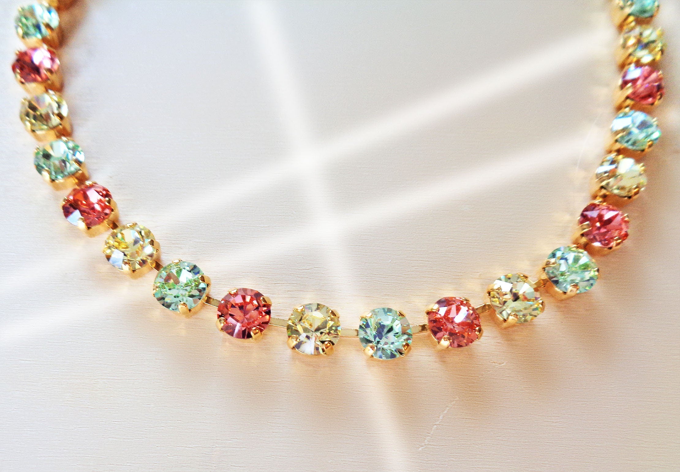 SWEET LAINEY crystal pastel multi colour tennis  necklace,gold plated