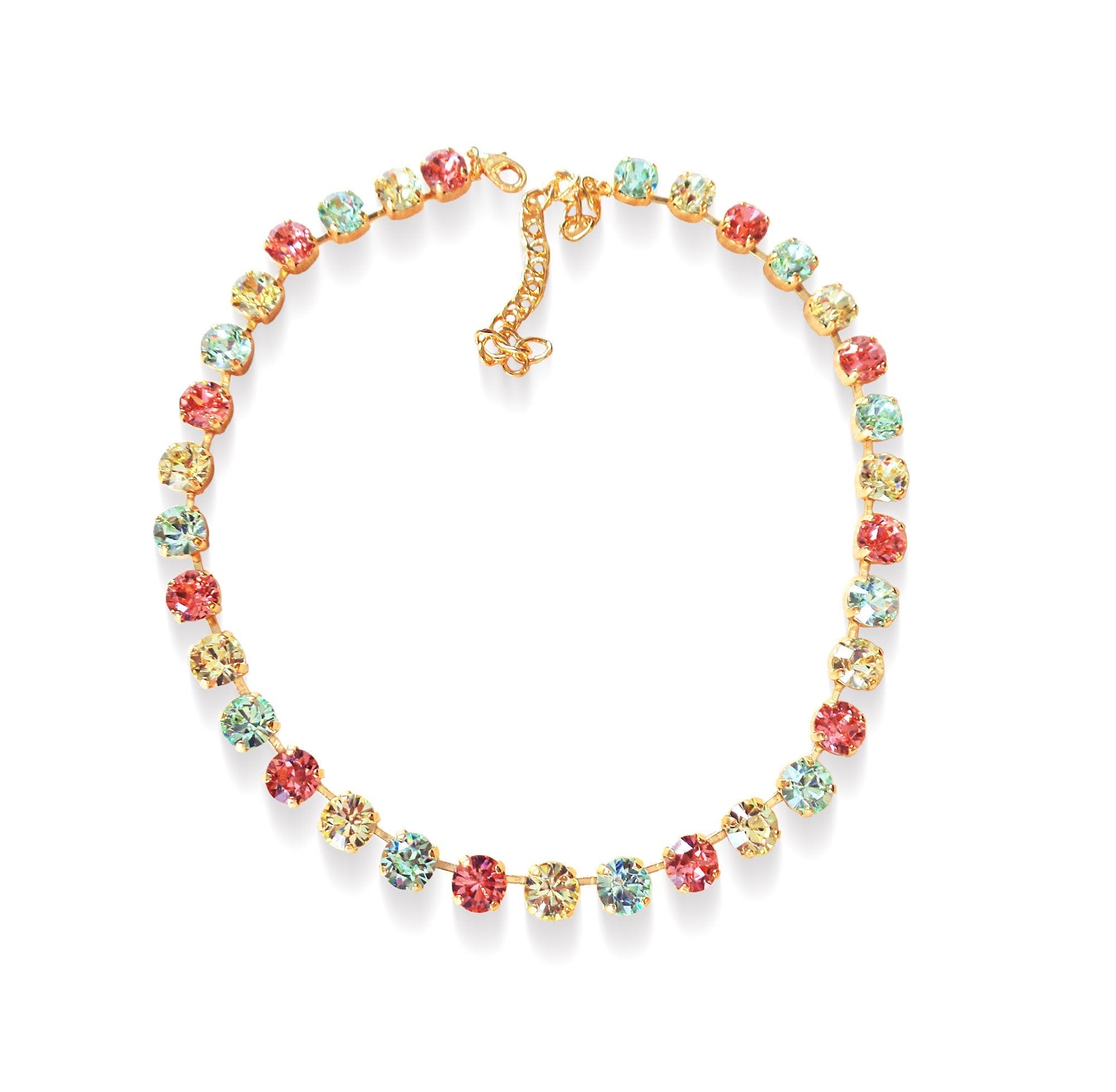 SWEET LAINEY crystal pastel multi colour tennis  necklace,gold plated