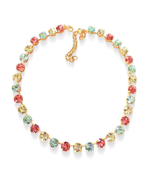 SWEET LAINEY crystal pastel multi colour tennis  necklace,gold plated
