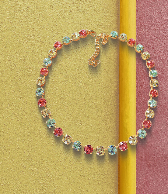 SWEET LAINEY crystal pastel multi colour tennis  necklace,gold plated