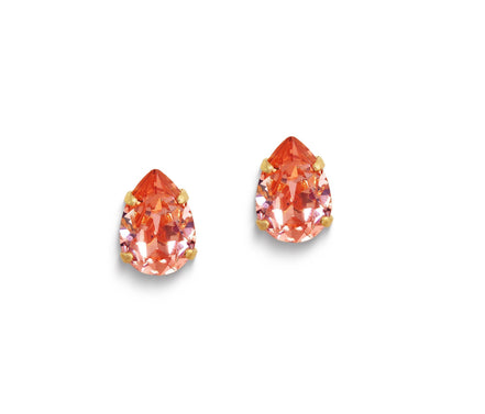 Crystal pear stud earrings rose peach,yellow gold