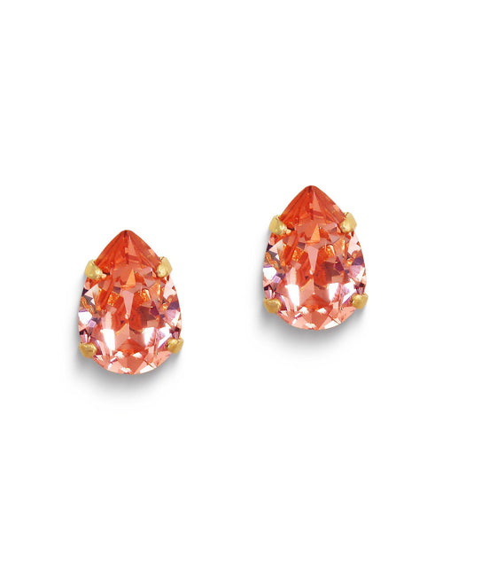Crystal pear stud earrings rose peach,yellow gold