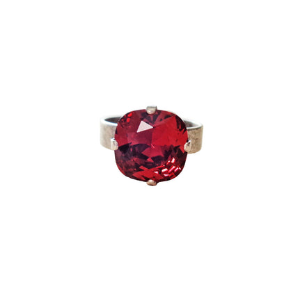 Crystal square stone ring,red ,antique silver
