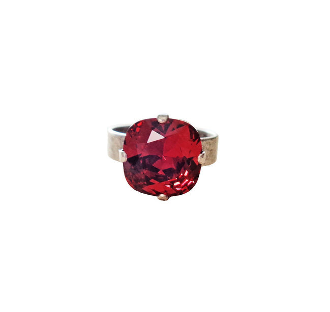Crystal square stone ring,red ,antique silver