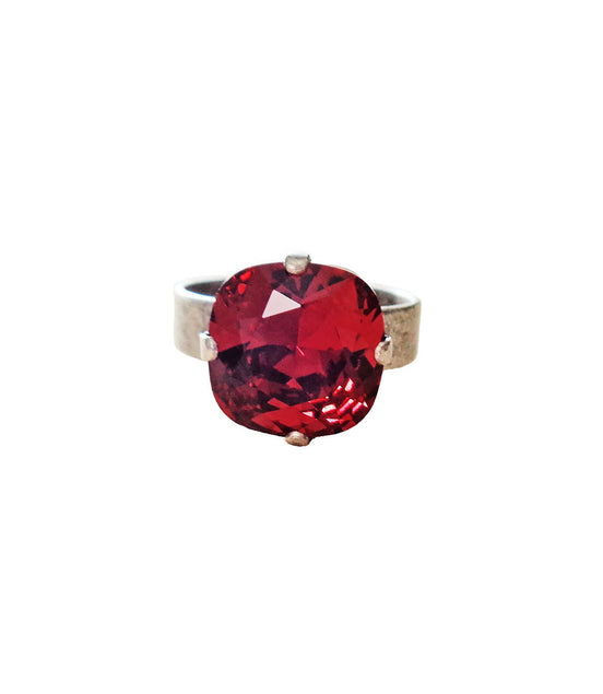 Crystal square stone ring,red ,antique silver