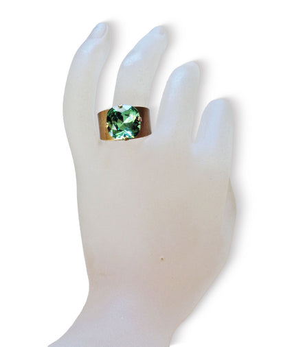 Crystal square stone ring,green,antique brass