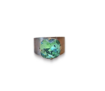 Crystal square stone ring,green,antique brass
