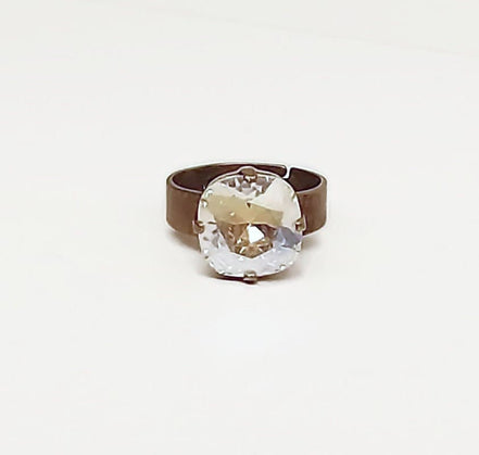 Crystal square stone ring,crystal moonlight,antique brass