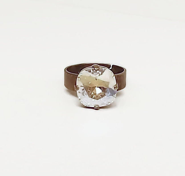 Crystal square stone ring,crystal moonlight,antique brass