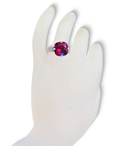 Crystal square stone ring ,ruby red,antique silver