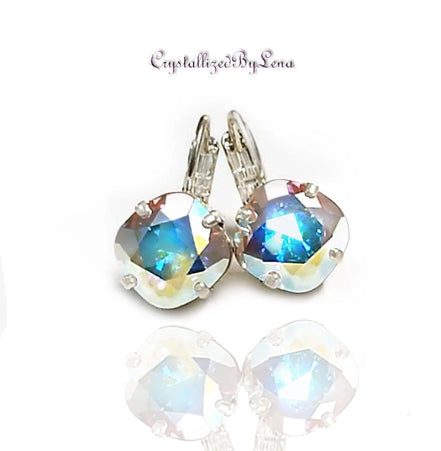 Crystal mini square drop earrings clear crystal AB ,bright silver