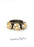 Crystal three stone ring ,golden shadow,antique silver