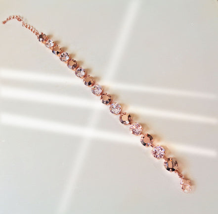 Austrian crystal tennis bracelet rose gold and silk, rose gold